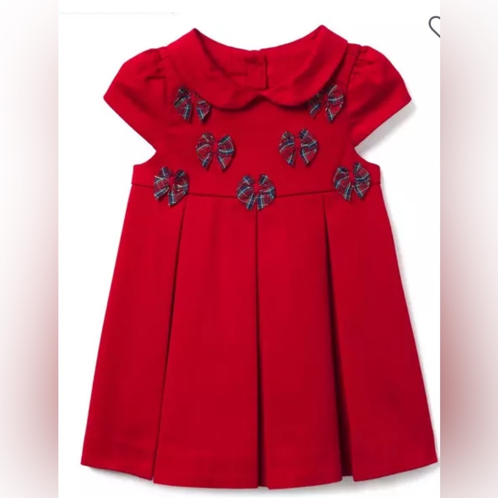 Janie and Jack Red Pleated Bow Dress Size 6-12 Months